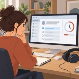 Un casque audio posé à côté d'un écran affichant une question à choix multiple et un minuteur.