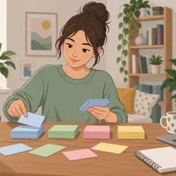 Une personne organise ses fiches de révision par thème avant de passer l’examen civique